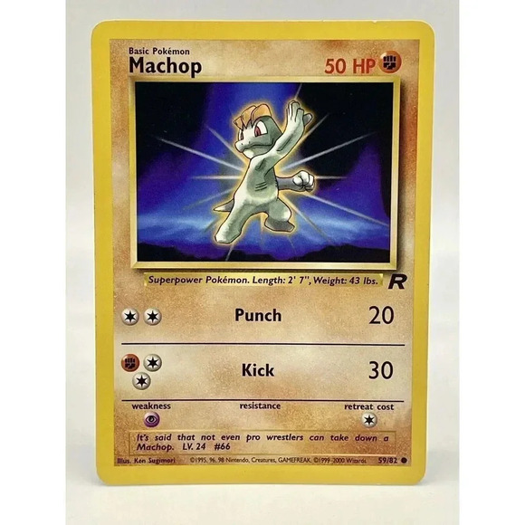 Machop 59/82 Team Rocket Non Holo‎ Pokemon TCG Unlimited Vintage 2000 WOTC MP/LP - Picture 1 of 6